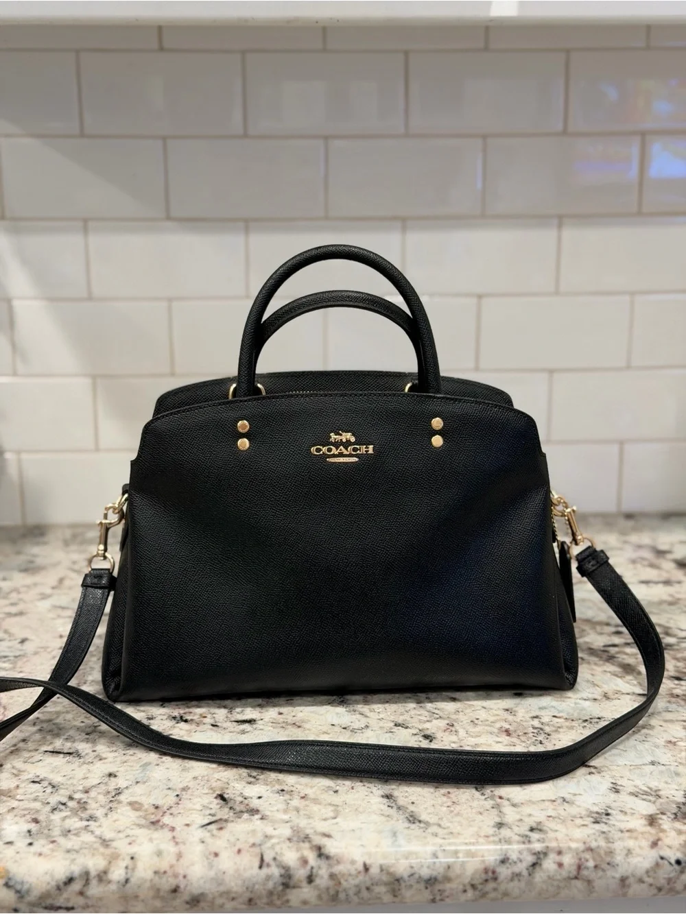 Coach Black Pebbled Leather Satchel with Gold Hardware